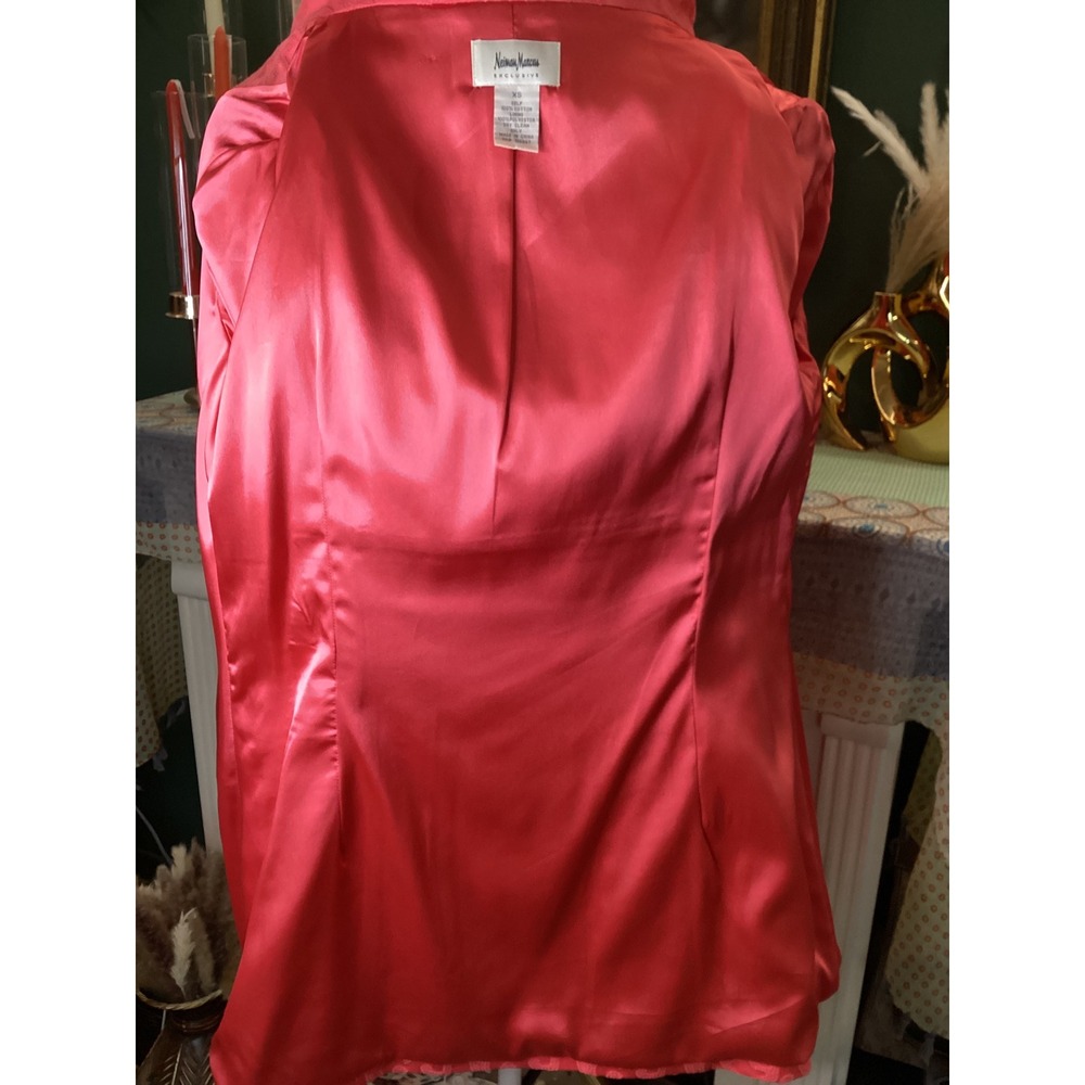 Neiman Marcus‎ Exclusive Coral Pink Paisley Jacquard Button Front Coat XS Womens - Picture 5 of 6